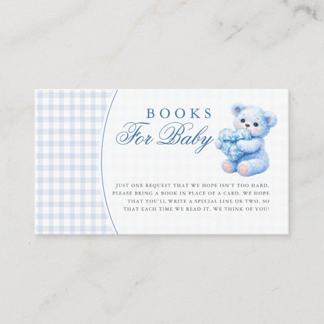 Carte D'accompagnement Blue Gingham Teddy Bear Neutral Baby Shower (Devant)