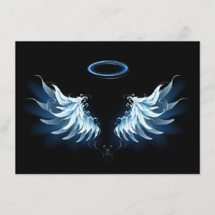 Carte D'accompagnement Blue Glowing Angel Wings on black background