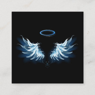 Carte D'accompagnement Blue Glowing Angel Wings on black background