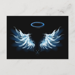 Carte D'accompagnement Blue Glowing Angel Wings on black background