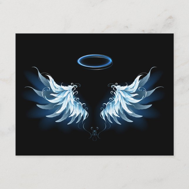 Carte D'accompagnement Blue Glowing Angel Wings on black background (Devant)