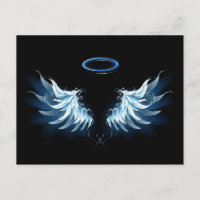 Blue Glowing Angel Wings on black background