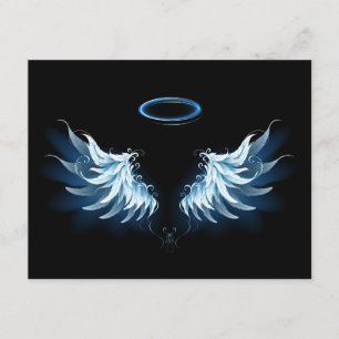 Carte D'accompagnement Blue Glowing Angel Wings on black background