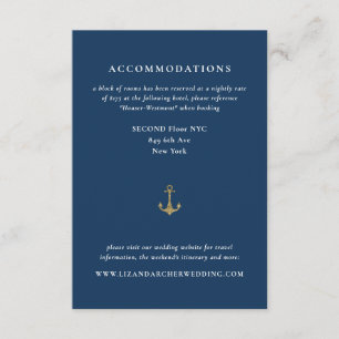 Carte D'accompagnement Blue Gold Ancre Nautical Mariage Hotel