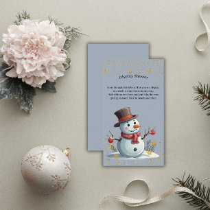 Carte D'accompagnement Blue & Gold Little Snowflakes Snowman Baby shower