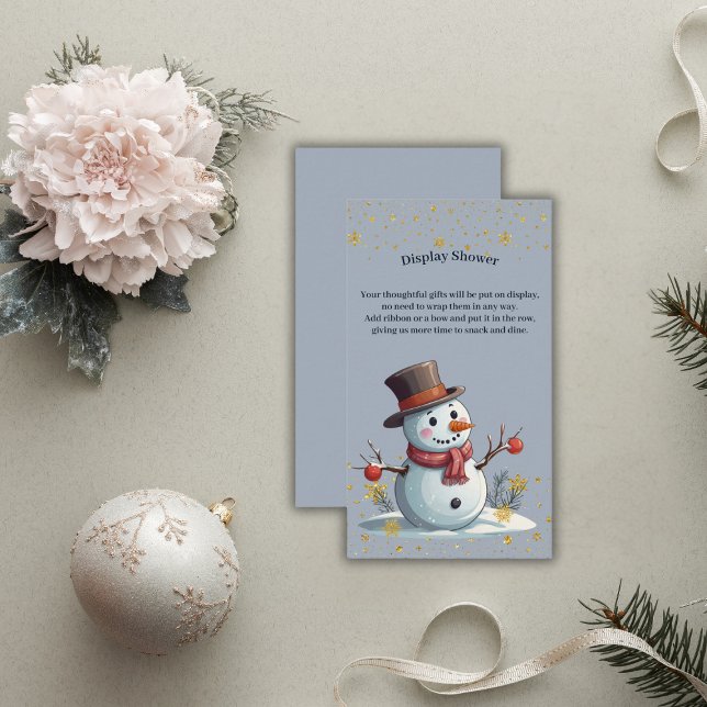 Carte D'accompagnement Blue & Gold Little Snowflakes Snowman Baby shower (Créateur téléchargé)