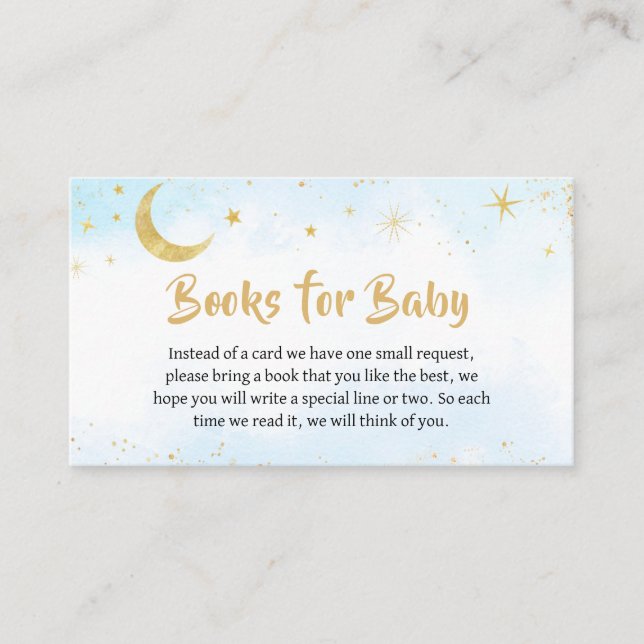 Carte D'accompagnement Blue Gold Over The Moon Baby shower Livres pour bé (Devant)
