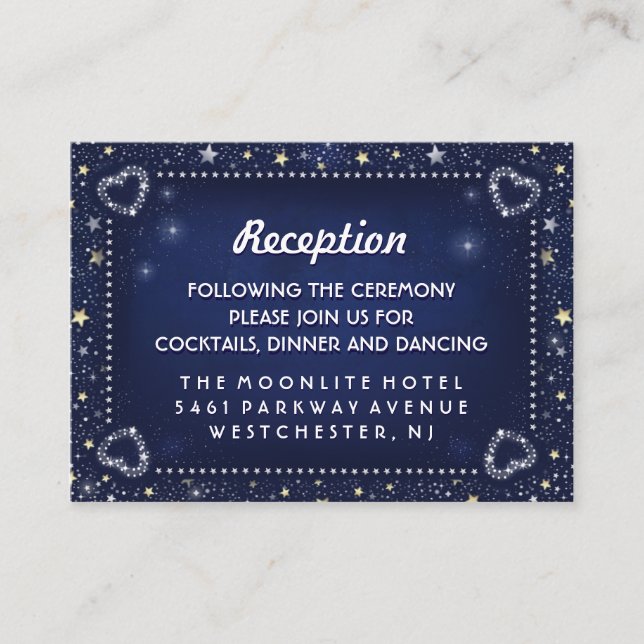 Carte D'accompagnement Blue Gold & White Stars Correspondant Mariage Réce (Devant)