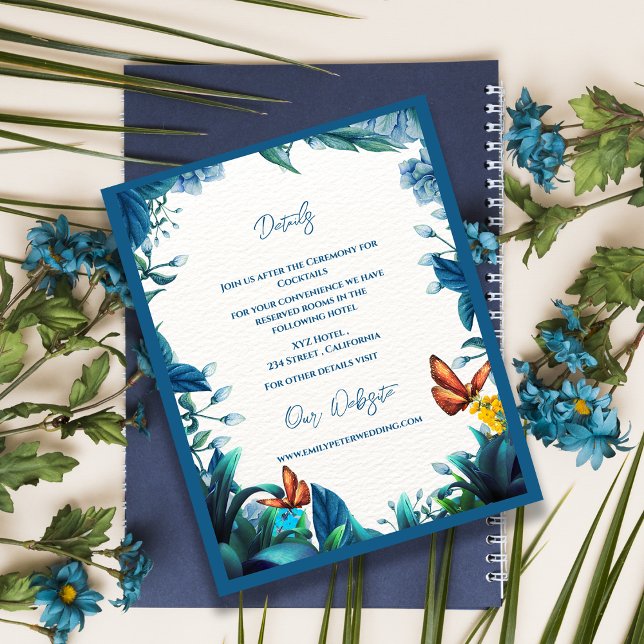 Carte D'accompagnement Blue Green Botanical Butterfly Wedding Details (Blue Green Botanical Butterfly Wedding Details Enclosure Card)