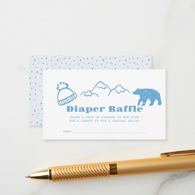 Carte D'accompagnement Blue Hand-Drawn Winter Baby Diaper Raffle Ticket (Devant/Arrière en situation)