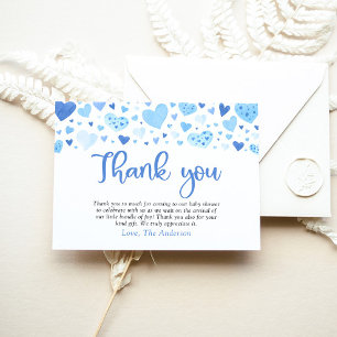 Carte D'accompagnement Blue Hearts Garçon Valentine Baby shower Merci