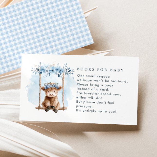 Carte D'accompagnement Blue Highland Cow Books For Boy Baby Shower (Créateur téléchargé)