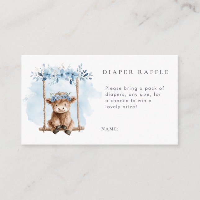 Carte D'accompagnement Blue Highland Cow Diaper Raffle Baby Shower (Devant)