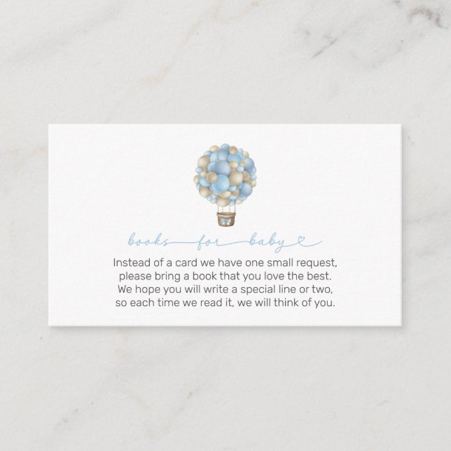 Carte D'accompagnement Blue Hot Air Balloon Baby showers Livres pour bébé (Devant)
