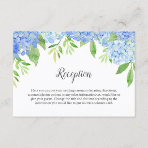 Carte D'accompagnement Blue Hydrangea Aquarelle Mariage Floral