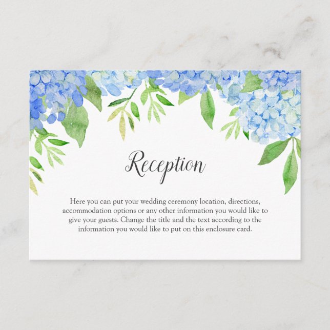 Carte D'accompagnement Blue Hydrangea Aquarelle Mariage Floral (Devant)