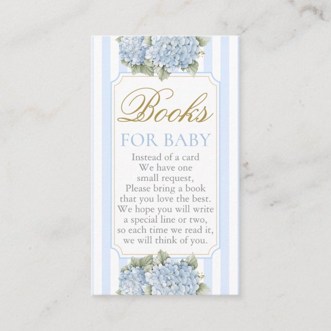 Carte D'accompagnement Blue Hydrangea Baby shower livre garçon (Devant)