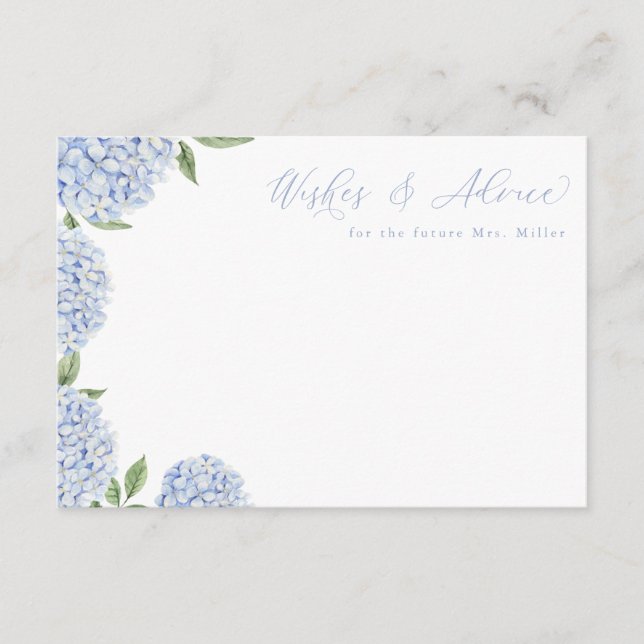 Carte D'accompagnement Blue Hydrangea Blooms Floral Advice Card (Devant)