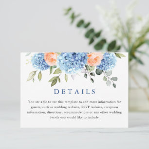 Carte D'accompagnement Blue Hydrangea Blush Rose Roses Détails du Mariage