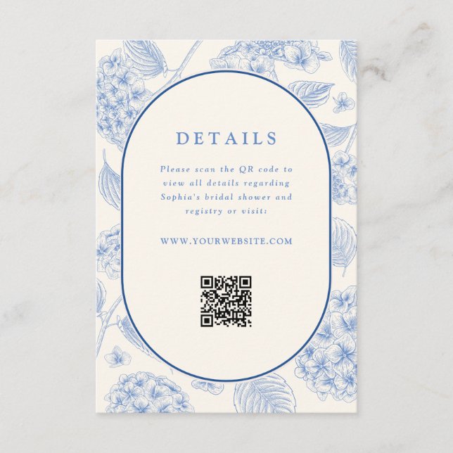 Carte D'accompagnement Blue Hydrangea Bridal Shower QR Code  (Devant)