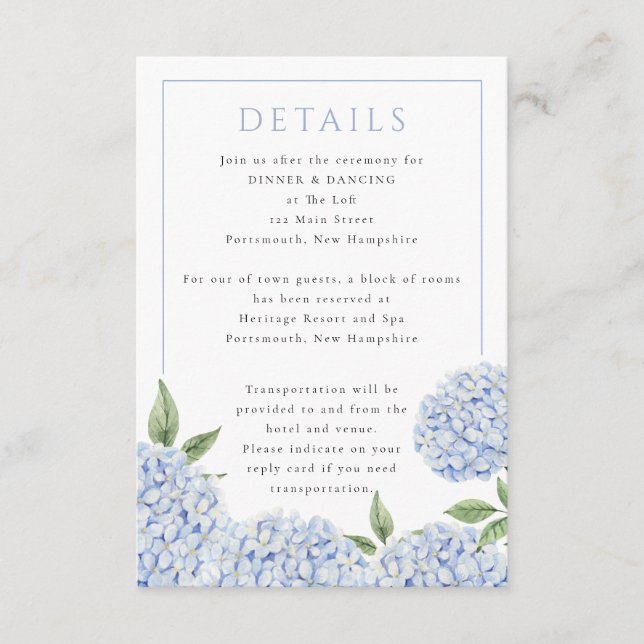 Carte D'accompagnement Blue Hydrangea Classic Details, Small (Devant)