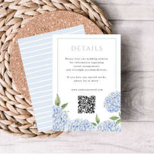 Carte D'accompagnement Blue Hydrangea Détails avec QR Code Petit