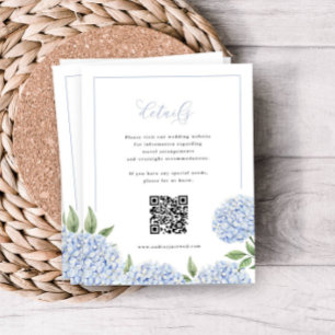 Carte D'accompagnement Blue Hydrangea Frame Calligraphie Détail QR Code