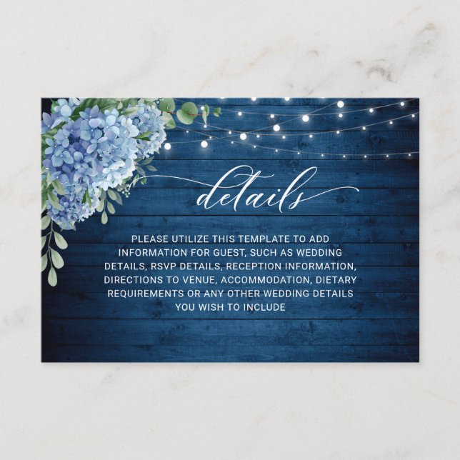 Carte D'accompagnement Blue Hydrangea Lantern Wood Détails du Mariage (Devant)