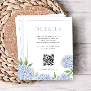 Carte D'accompagnement Blue Hydrangea Mariage détail avec code QR