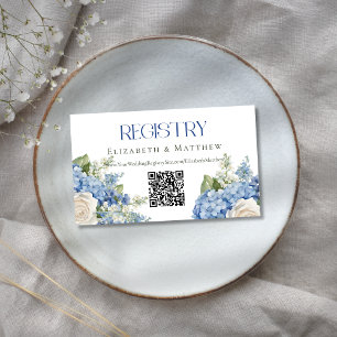 Carte D'accompagnement Blue Hydrangea Registre Mariage QR Code Site Web