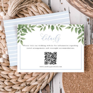 Carte D'accompagnement Blue Hydrangea Script Horizontal Detail QR Code