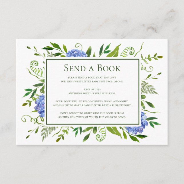 Carte D'accompagnement Blue Hydrangeas Envoyer un livre Baby shower virtu (Devant)