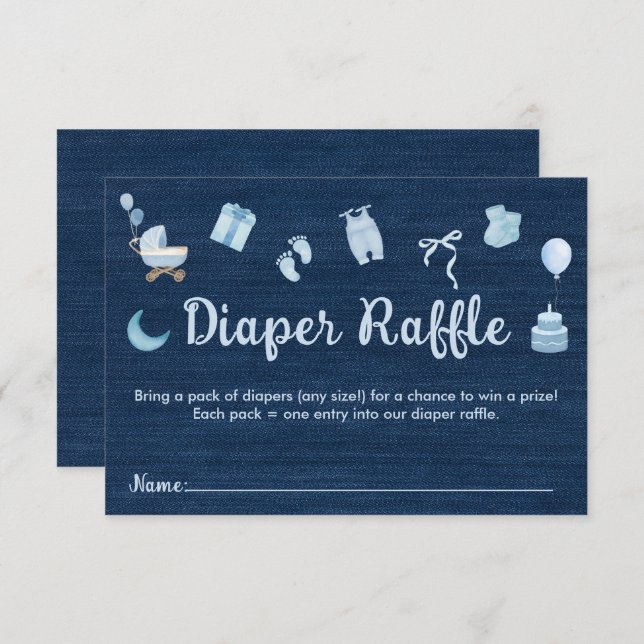 Carte D'accompagnement Blue Jean Baby Denim Baby shower Déchets Raffle (Devant / Derrière)