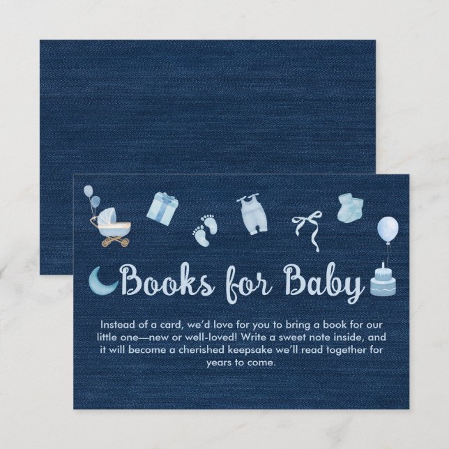 Carte D'accompagnement Blue Jean Baby Denim Livres pour le Baby shower (Devant / Derrière)