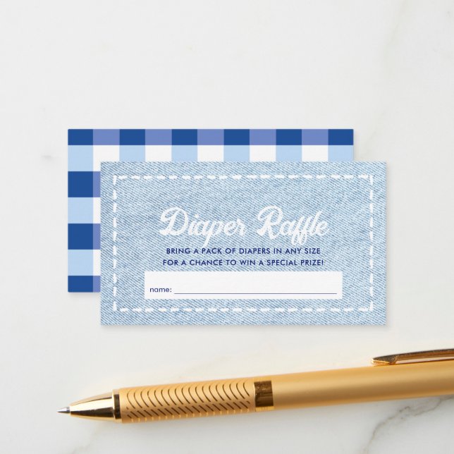 Carte D'accompagnement Blue Jean Baby  Shower Boy Diaper Raffle Ticket (Devant/Arrière en situation)