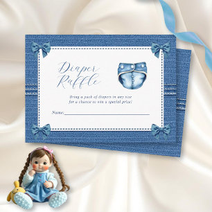 Carte D'accompagnement Blue jean bows diaper raffle bébé fille douche