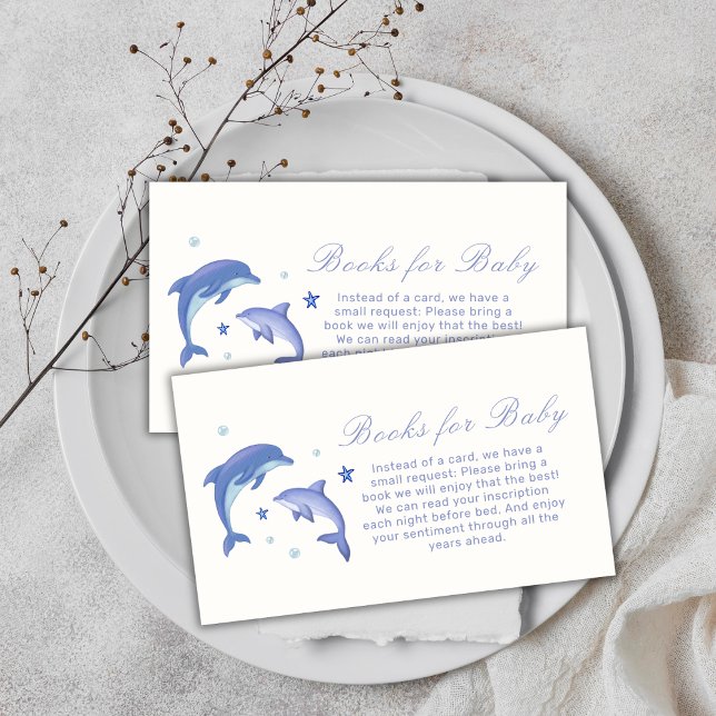 Carte D'accompagnement Blue Modern Dolphin Stars Livres Pour Baby shower (Blue Modern Dolphin Stars Books For Baby Shower Enclosure Card)