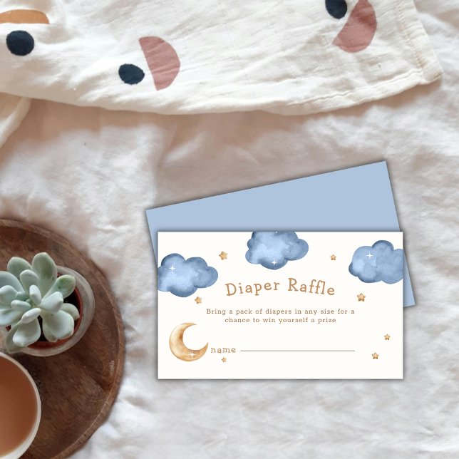 Carte D'accompagnement Blue Moon Stars Twinkle Diaper Baby shower de cara (Blue Moon Stars Twinkle Diaper Raffle Baby Shower Enclosure Card)