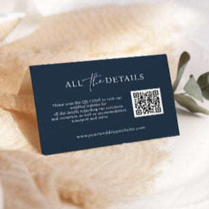 Carte D'accompagnement Blue Navy Script simple QR Code Mariage Détail