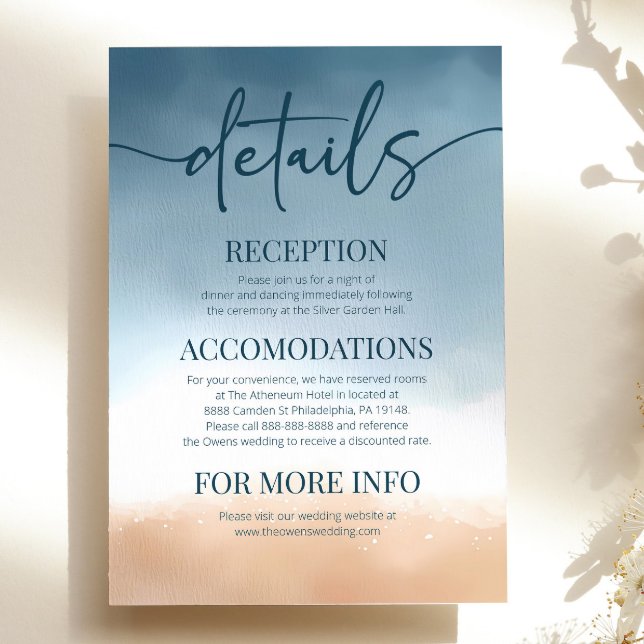 Carte D'accompagnement Blue Ocean Beach Shore Sand Détails de mariage (Créateur téléchargé)