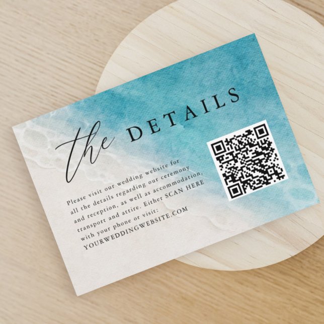 Carte D'accompagnement Blue Ocean Beach Wedding QR Code Détails (Créateur téléchargé)