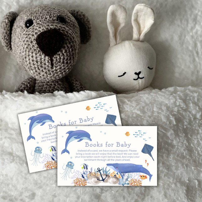 Carte D'accompagnement Blue Ocean Dolphin Whale Livres Pour Baby shower (Blue Ocean Dolphin Whale Books For Baby Shower Enclosure Card)