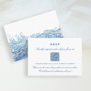 Carte D'accompagnement Blue Ocean Waves Mariage en ligne RSVP QR Code