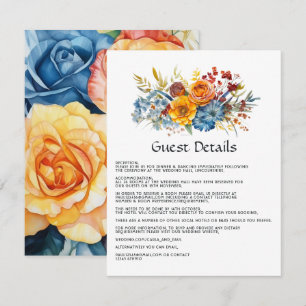 Carte D'accompagnement Blue, Orange, Jaune et Rouge Floral Détails