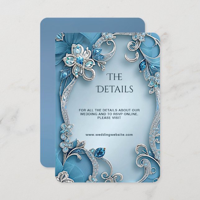 Carte D'accompagnement Blue Ornate Floral Detail Enclosure Card (Devant / Derrière)