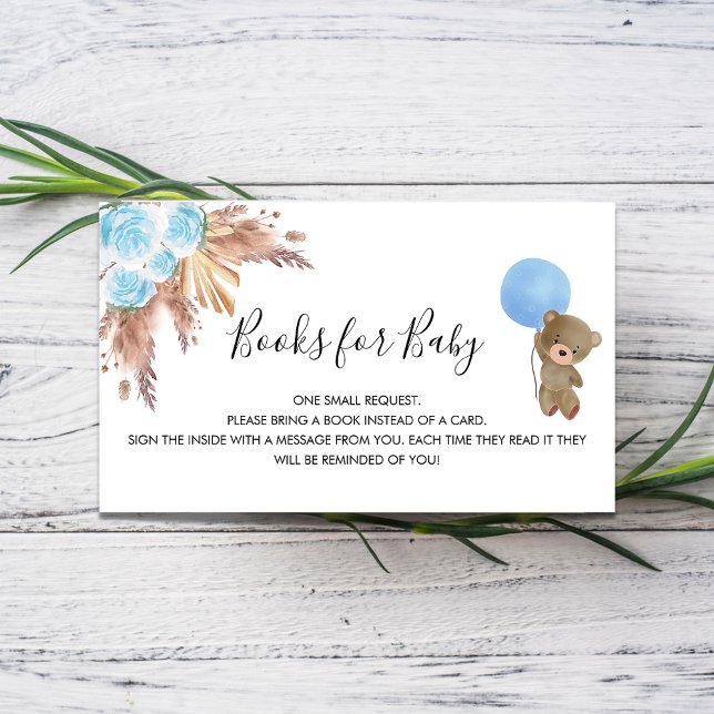 Carte D'accompagnement Blue pampas teddy boy baby shower demande (Créateur téléchargé)