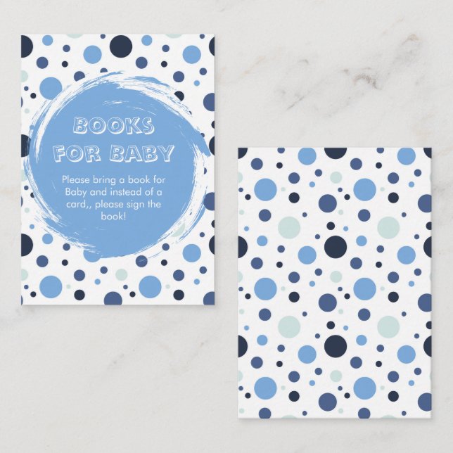 Carte D'accompagnement Blue polka dot Baby Shower books for Baby (Devant / Derrière)