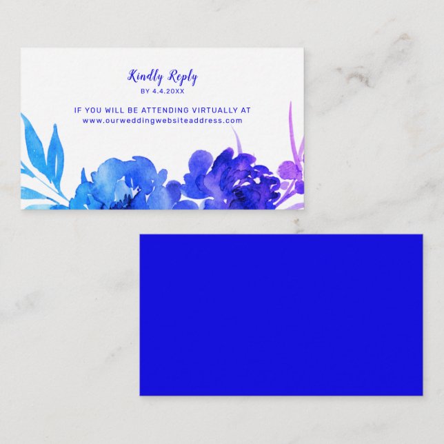 Carte D'accompagnement Blue Purple Ombre Floral Mariage virtuel RSVP (Devant / Derrière)