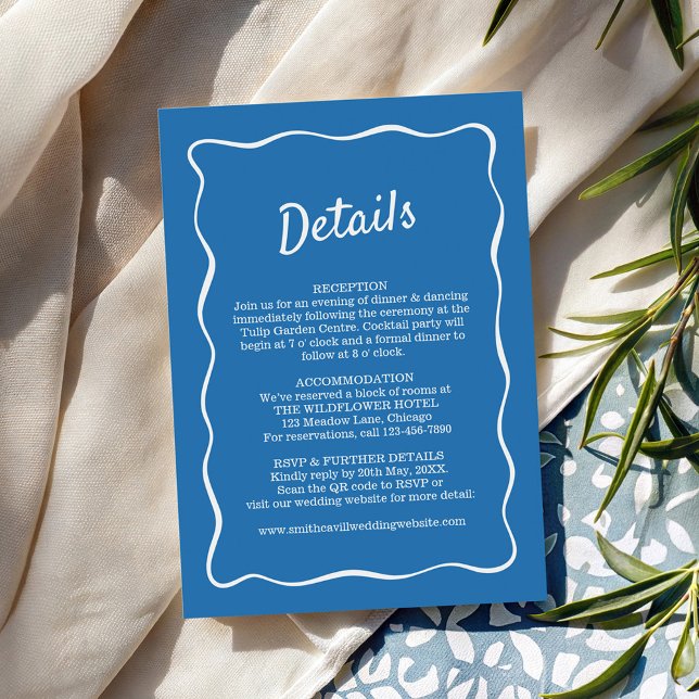 Carte D'accompagnement Blue Retro Stripes Wedding Details Card (Créateur téléchargé)