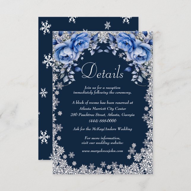 Carte D'accompagnement Blue Roses Snowflake Noël Mariages Détails (Devant / Derrière)
